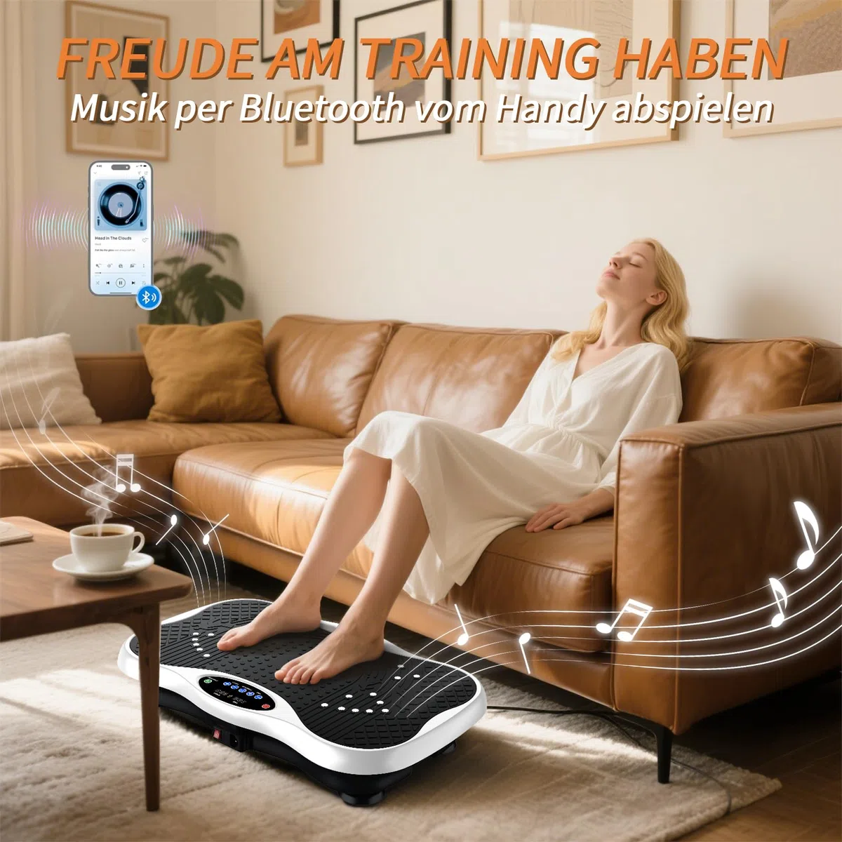Vibrationsplatte, Rüttelplatte für Zuhause, Vibration Plate mit Verstellbaren Haltestange, Fernbedienung und Spannseil, Vibro Shaper mit Bluetooth-Lautsprecher für Ganzkörpertraining